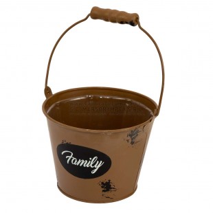 Găleată din tablă Family maro caramel cu toartă